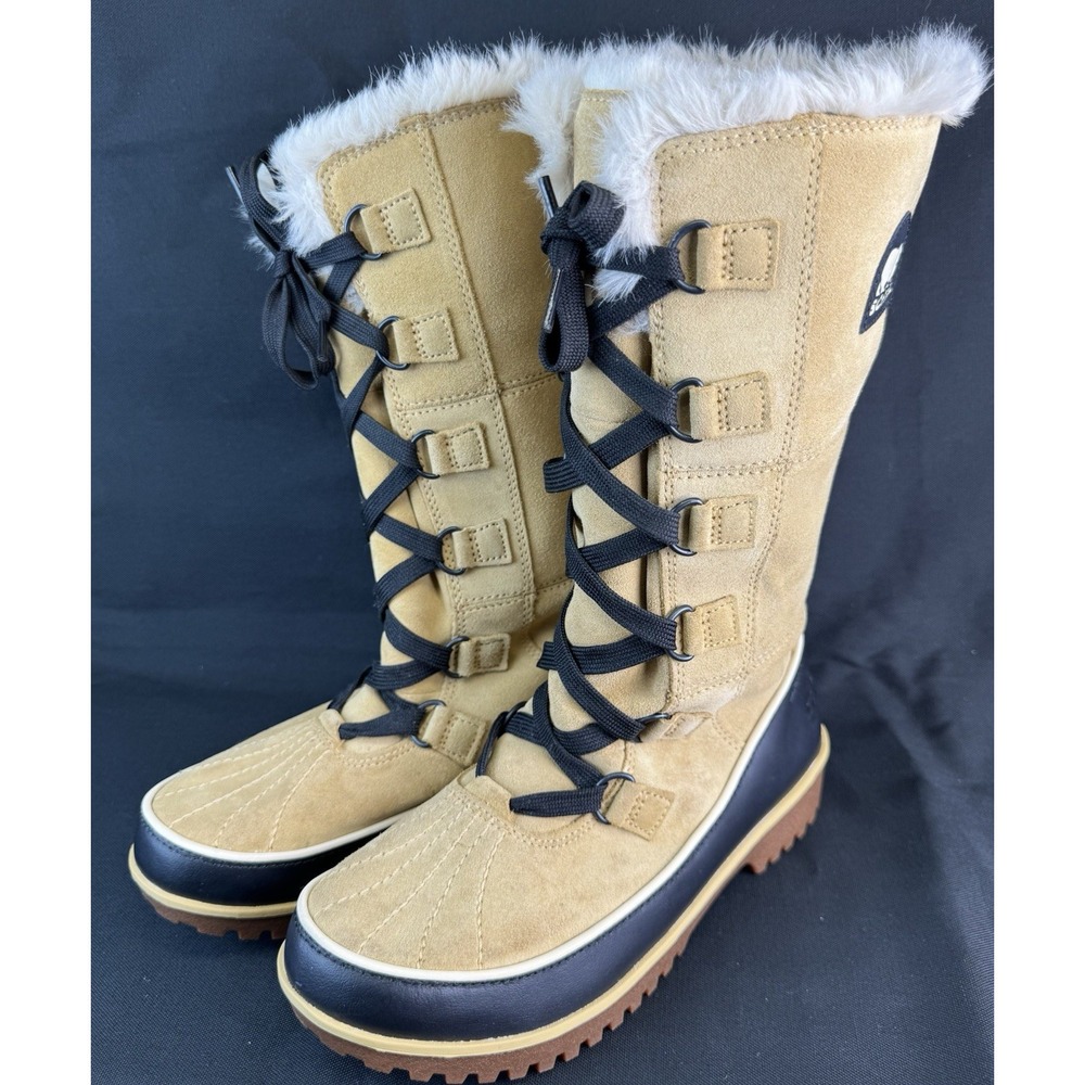 Women's Sorel Tivoli High II Winter Boots Tan Suede Black Rubber Lower U.S. 7.5